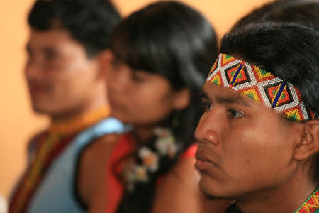 salvador, bahia / brazil - april 13, 2009: Pataxo Indians are seen at an indigenous school in the...