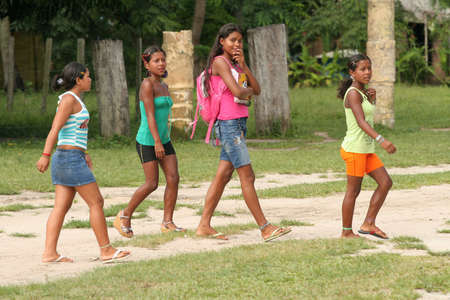 salvador, bahia / brazil - april 13, 2009: Pataxo Indians are seen at an indigenous school in the Barra Velha Village in the municipality of Porto Seguro.のeditorial素材