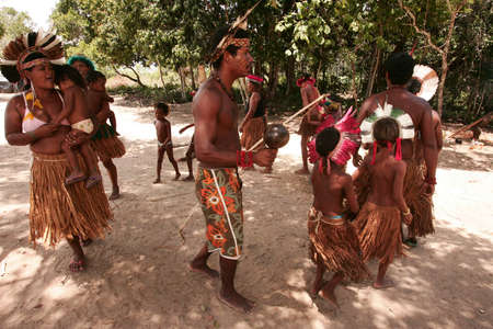 porto Seguro, bahia / brazil - december 20, 2010: Pataxo Indians are seen during a protest in a...