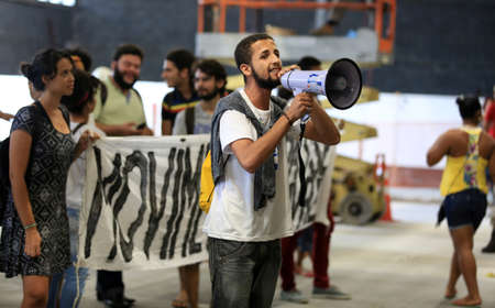 salvador, bahia / brazil - january 21, 2016: Members of the Passe Livre Movement are seen during a demonstration at Estacao da Lapa, against the increase in the price of public transport in Salvador.のeditorial素材