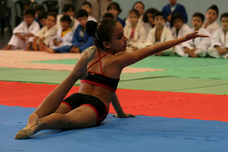 eunapolis, bahia / brazil - may 31, 2009: young athletes are seen during presentation of rhythmic gymnastics in the city of Eunapolis, in southern Bahiaのeditorial素材