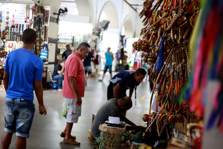 salvador, bahia / brazil - september 20 2016: Tourists are seen in Mercado Modelo stores in the city of Salvador.のeditorial素材
