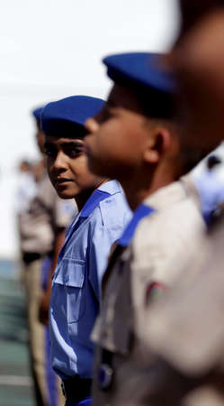 salvador, bahia / brazil - July 24, 2019: Students from the Military Police College of Salvador are seen during training in the school yard.のeditorial素材