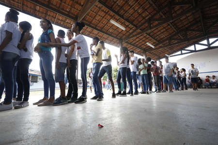 lauro de freitas, bahia / brazil - august 21, 2019: Students are seen at the Vida Nova Municipal...