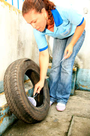 eunapolis, bahia / brazil - march 26, 2009: Endemic agent is spotted during aedes aegypti mosquito cobate inspection at a residence in the city of Eunapolis.のeditorial素材