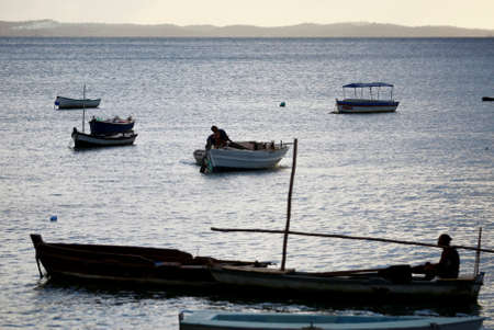 salvador, bahia / brazil - august 28, 2015: fishing boats are seen at Ribeira beach in the city of Salvador.のeditorial素材