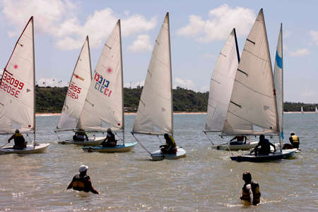 Porto Seguro, Bahia / Brazil - April 22, 2010: Sailing boats are seen during a race in Porto Seguro.