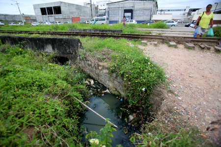 simoes filho, bahia / brazil - Nnovember 13, 2017: View of home sewage system directed to Muriquerios River in Simoes Filho.のeditorial素材