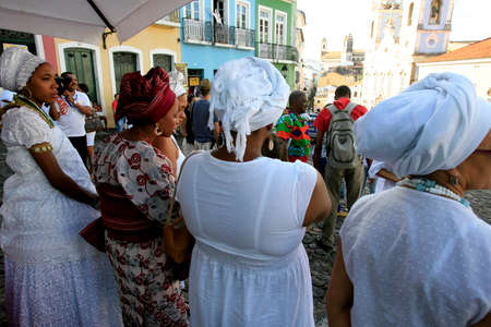 salvador, bahia / brazil - may 21, 2014: Candomble supporters are seen during protest at Pelourinho in Salvador city.のeditorial素材