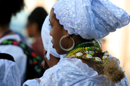 salvador, bahia / brazil - may 21, 2014: Candomble supporters are seen during protest at Pelourinho in Salvador city.のeditorial素材