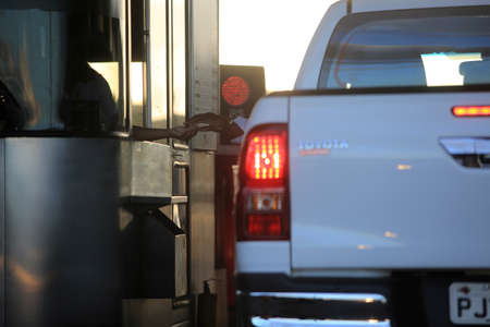 simoes filho, bahia / brazil - may 8, 2019: Toll booth on the BR 324 highway in Simoes Filho.のeditorial素材