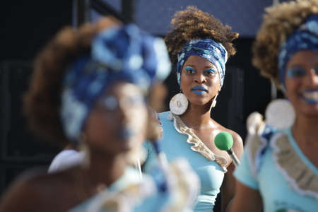 salvador, bahia / brazil - february 2, 2017: Dida Band members, percussionists are formed by women, seen during performance in the city of Salvador. .のeditorial素材