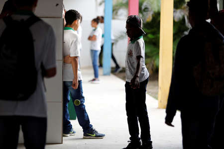 Feira de Santana, Bahia / Brazil - July 10, 2019: Students are seen in public school in the city of Feira de Santana.のeditorial素材