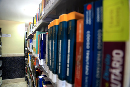 salvador, bahia / brazil - january 7, 2016: shelf with books in library in Salvador city.のeditorial素材