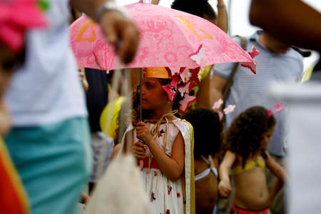 salvador, bahia / brazil - september 21, 2014: Children from private school parade in the neighborhood of Rio Vermelho, in Salvador, during the Spring Festival.のeditorial素材