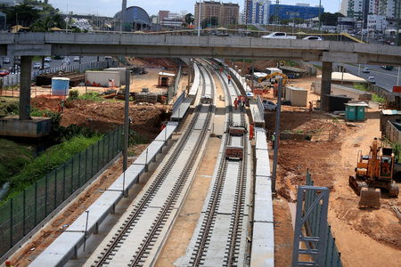 salvador, bahia / brazil - september 21, 2016: workers are seen working on the construction of Line 2 of the metro in the city of Salvador.のeditorial素材