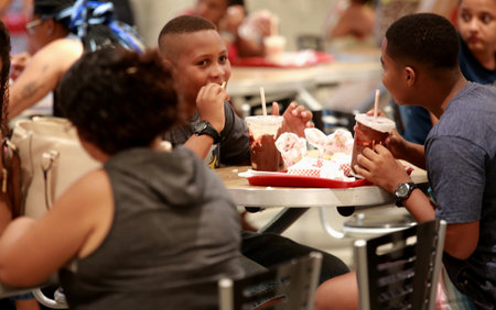 salvador, bahia / brazil - february 1, 2018: People are seen in the food court of Salvador's Shopping mall food courtda Bahia.のeditorial素材