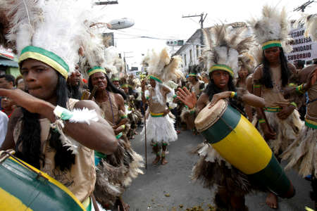salvador, bahia / brazil - july 2, 2015: Indians accompanying the departure of Caboclo and Cabocla...