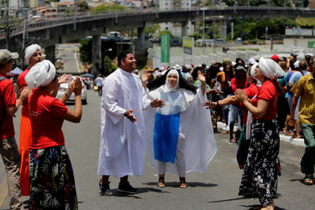 salvador, bahia / brazil - October13, 2019: Devotees arrive at Fonte Nova Arena in Salvador, for...