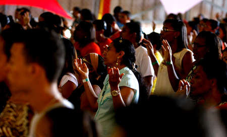 salvador, bahia / brazil - august 31, 2014: Young catholics are seen during religious congress in the city of Salvador.のeditorial素材