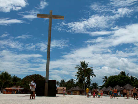 santa cruz cabralia, bahia / brazil - december 27 2009: cross of the indigenous village of Coroa Vermelha, where the first mass in Brazil was celebrated on april 26, 1500.のeditorial素材