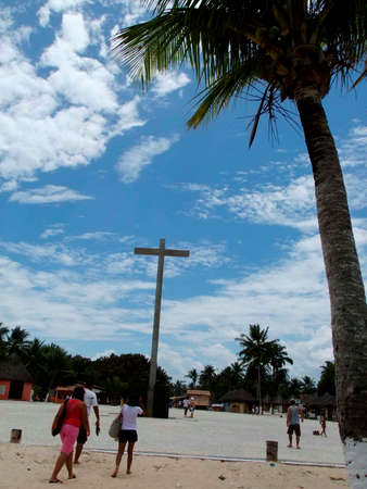 santa cruz cabralia, bahia / brazil - december 27 2009: cross of the indigenous village of Coroa Vermelha, where the first mass in Brazil was celebrated on april 26, 1500.のeditorial素材