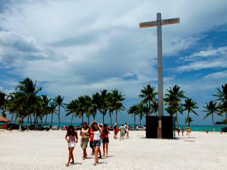 santa cruz cabralia, bahia / brazil - december 27 2009: cross of the indigenous village of Coroa Vermelha, where the first mass in Brazil was celebrated on april 26, 1500.のeditorial素材