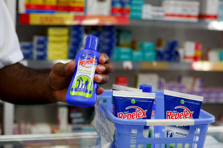 Salvador, Bahia / Brazil - January 27, 2016: Insect repellent sold at a pharmacy in Salvador.のeditorial素材
