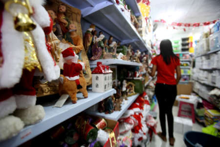 salvador, bahia / brazil - october 01, 2017: Shop of Salvador downtown sells Christmas articles.のeditorial素材
