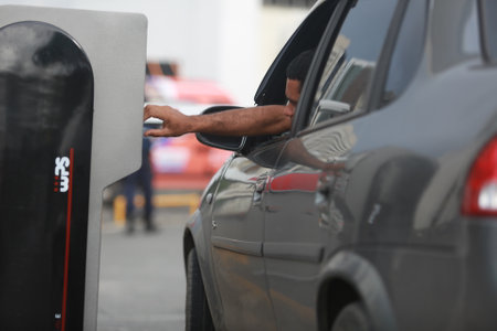 salvador, bahia / brazil - december 15, 2015: Vehicle is seen next to the Salvador Shopping parking lot in the city of Salvador.のeditorial素材