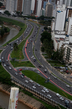 salvador, bahia / brazil - may 22, 2015: Aerial view of Avenida Magalhaes Neto in the Pituba neighborhood of Salvador, where you can also see the Camurugipe river canal.のeditorial素材