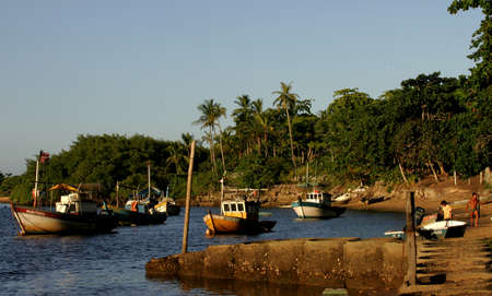porto Seguro, Bahia / Brazil - February 26, 2011: boats are seen in the waters of the Caraiva River in the Caraiva district in the municipality of Porto Seguro.のeditorial素材