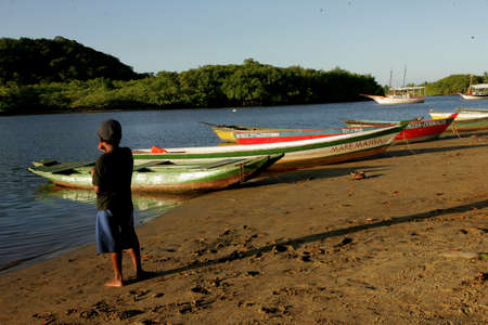 porto Seguro, Bahia / Brazil - February 26, 2011: boats are seen in the waters of the Caraiva River in the Caraiva district in the municipality of Porto Seguro.のeditorial素材