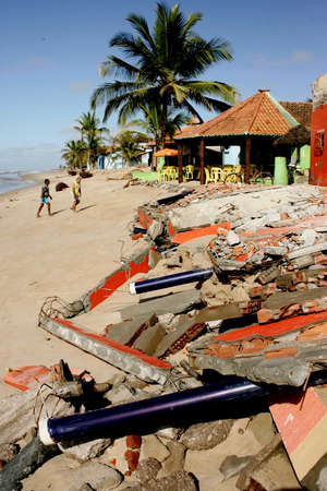 belmonte, bahia / brazil - july 19, 2009: destruction caused by seawater is seen under construction by the sea in the city of Belmonte.のeditorial素材