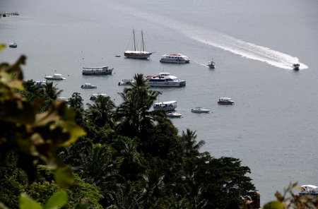cairu, bahia / brazil - november 14, 2013: Aerial view of beach in Morro de Sao Paulo island.のeditorial素材