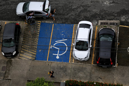 salvador, bahia / brazil - august 29, 2016: parking space in a residential condominium in Salvador, for people with limited mobility.のeditorial素材