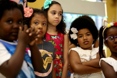 salvador, bahia / brazil - october 13, 2017: child with black power hair is seen in the Liberdade neighborhood in the city of Salvador.のeditorial素材