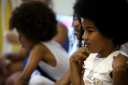 salvador, bahia / brazil - october 13, 2017: child with black power hair is seen in the Liberdade neighborhood in the city of Salvador.のeditorial素材
