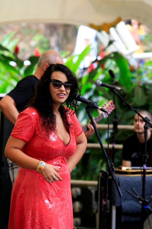 salvador, bahia / brazil - may 5, 2014: the singer Tulipa Ruiz is seen during a performance at Parque da Cidade in Salvador.のeditorial素材