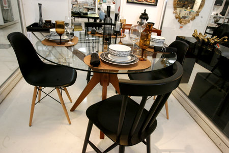 salvador, bahia / brazil - april 1, 2015: Dining room with Skand chair and Gavia table is seen in a store in the city of Salvador.のeditorial素材