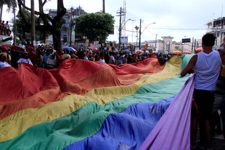 salvador, bahia / brazil - september 8, 2013: people are seen during gay parade in the Campo Grande neighborhood in the city of Salvador.のeditorial素材