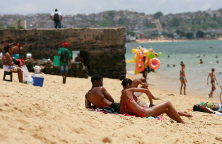 salvador, bahia / brazil - january 30, 2016: People are seen at Boa Viagem beach in the city of Salvador.のeditorial素材