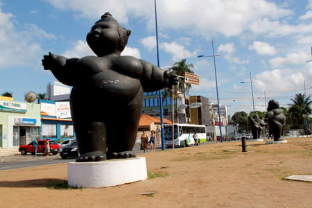 salvador, bahia / brazil - march 18, 2013: sculptures "as Gordinhas" by the platist artist Eliana Kertsz, are seen in the district of Ondinha in the city of Salvador.のeditorial素材