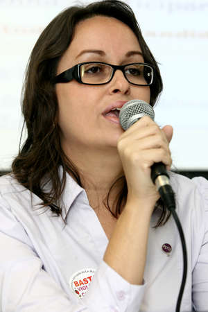 salvador, bahia / brazil - august 6, 2014: Renata Mallet, member of the political party PSTU is seen during an event in the city of Salvador.のeditorial素材