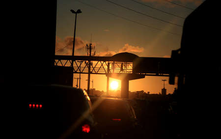 salvador, bahia / brazil - february 7, 2013: crowd of people during crossing on pedestrian walkway in the city of Salvador.のeditorial素材