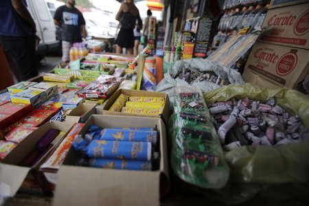 salvador, bahia / brazil - may 29 2019: Fireworks are seen for sale at the Sao Joaquim Fair in Salvador.のeditorial素材