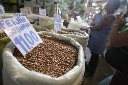 salvador, bahia / brazil - april 11, 2017: Stock image of beans sold at the Sao Joaquim Fair in the city of Salvador. The fair attracts customers looking for typical products of the region.のeditorial素材