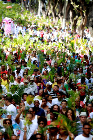 salvador, bahia / brazil - march 29, 2015: Catholics are seen carrying palm branches during Ramos...