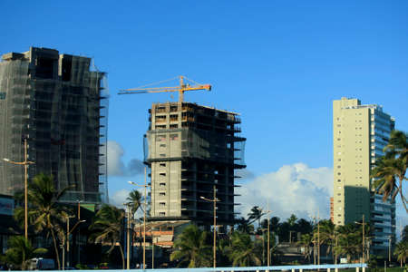 salvador, bahia / brazil - march 10, 2017: crane is seen in construction of residential building in the region of Piata, in the city of Salvador.のeditorial素材