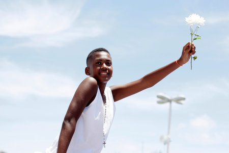 salvador, bahia, brazil - january 15, 2015: devotees of candomble and catholics participate in the washing phase of the staircases of the church of Bonfim in the city of Salvador.のeditorial素材
